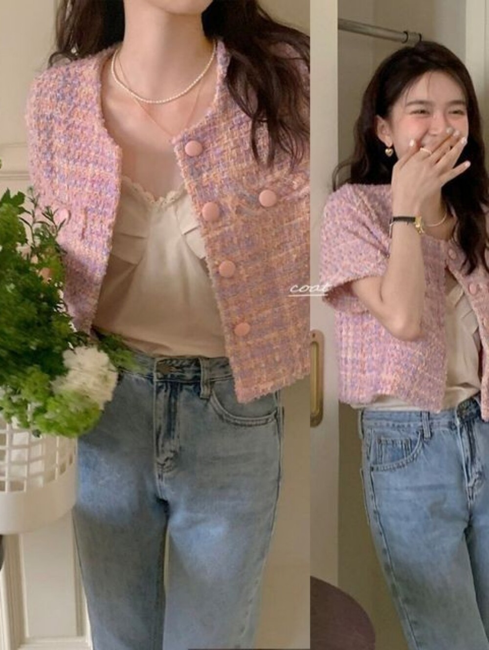 K-Fashion Barbie/tweed style crop jacket size L (fits like large M)
